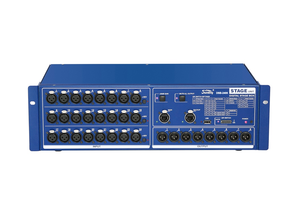 Цифровая система сценической коммутации, блок Stage, 24хXLR входа+8хXLR выходов, Soundking DSB-2408